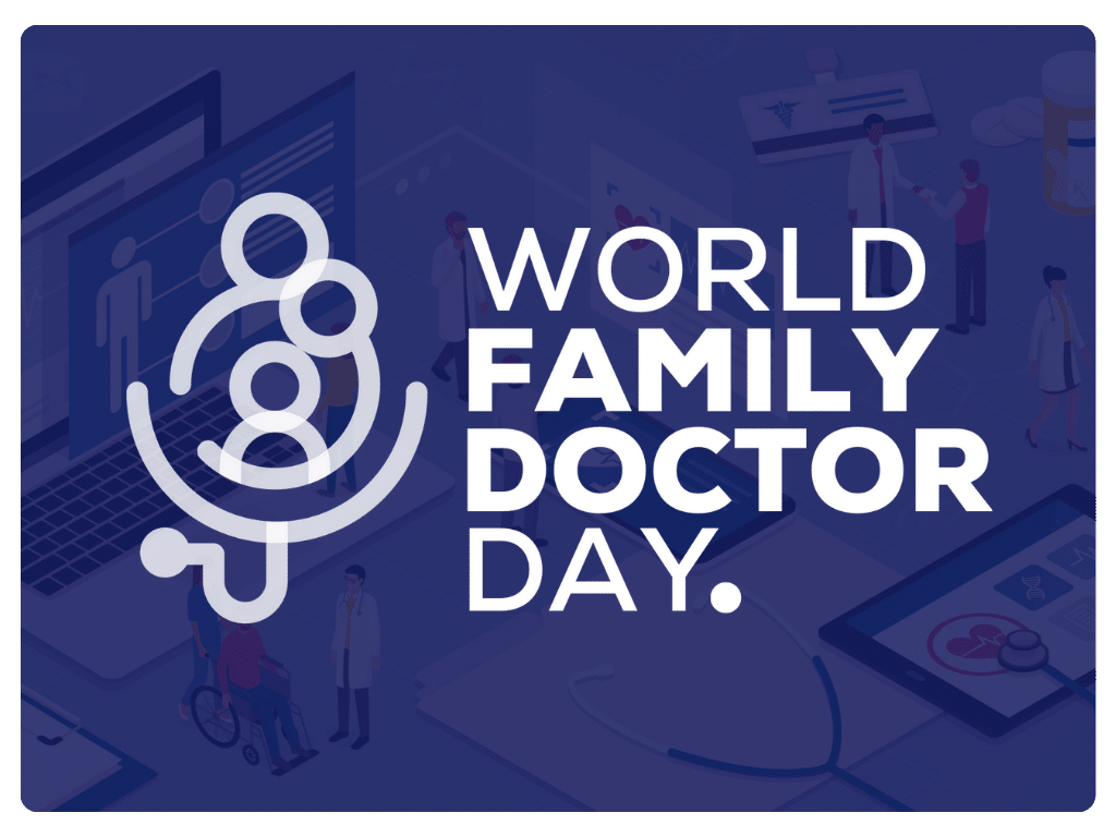 World Family Doctor Day logo on top of a blue background.